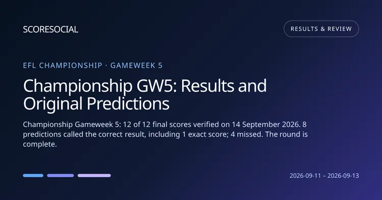 Championship GW5: Results and Original Predictions round graphic